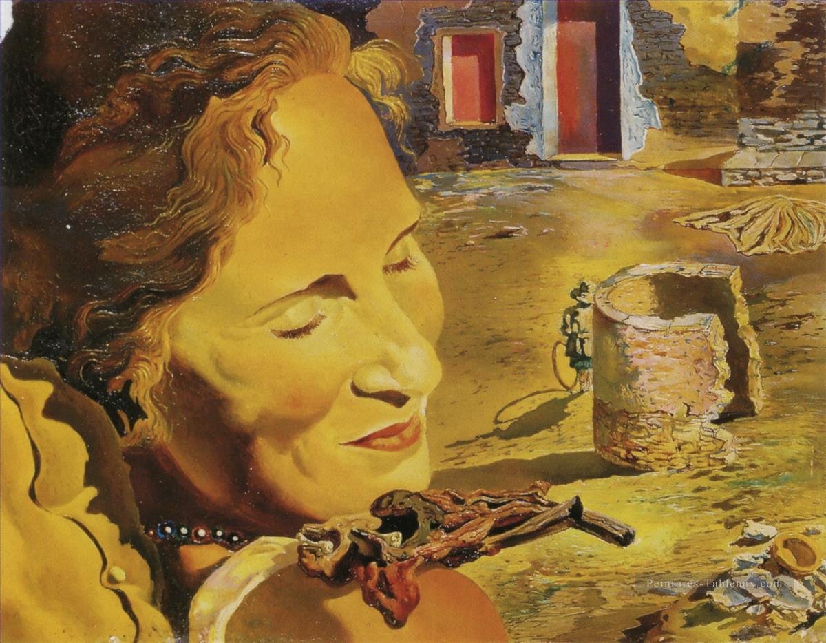 Portrait of Gala with Two Lamb Chops Balanced on Her Shoulder Salvador Dali Oil Paintings